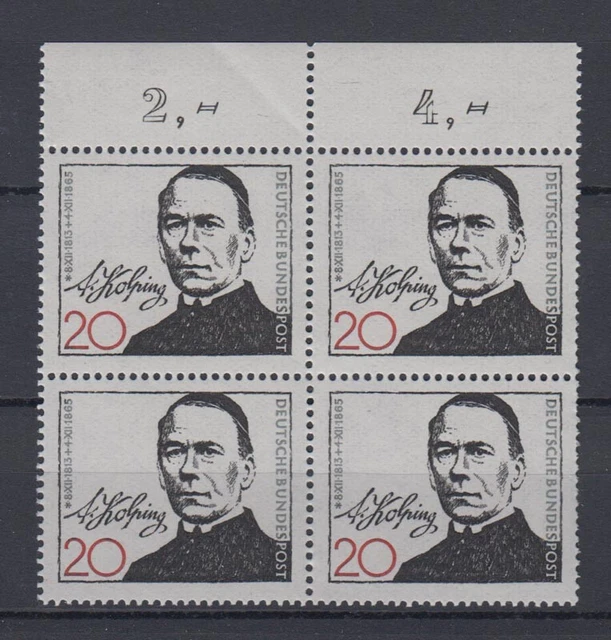 Bund 477 mit Oberrand 4er Block Adolf Kolbing 20 Pf postfrisch