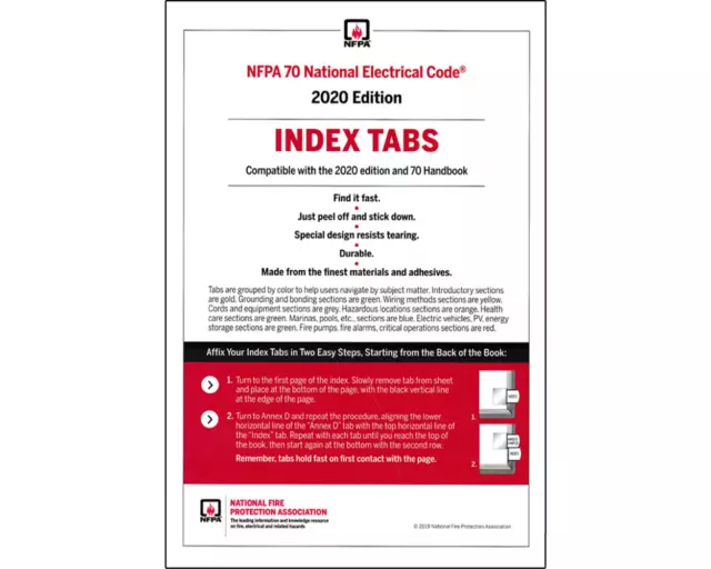 NFPA 70 2020, National Electrical Code (NEC) or Handbook Self-Adhesive Index Tab