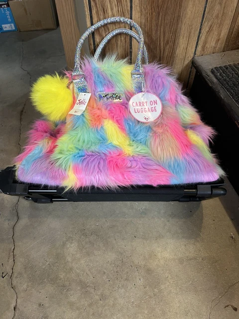 Justice Girls Fuzzy Rainbow Rolling Carry On Travel Bag Luggage Light Up NWT 3