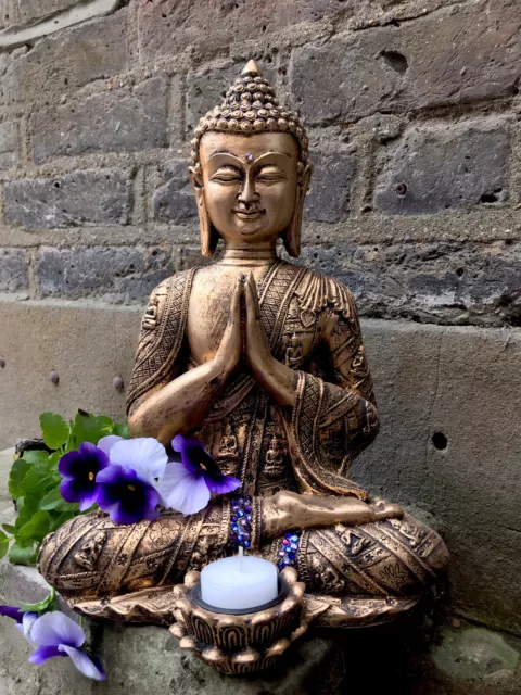 Beautifully Detailed Buddhas T/lit Statue, Adorned In Amethyst Swarovski,s