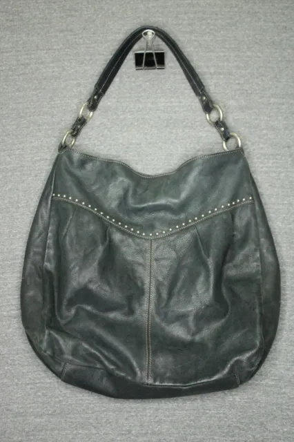 Fossil Vintage Black Soft Leather Shoulder Bag Purse Metal Studs Boho 2000's