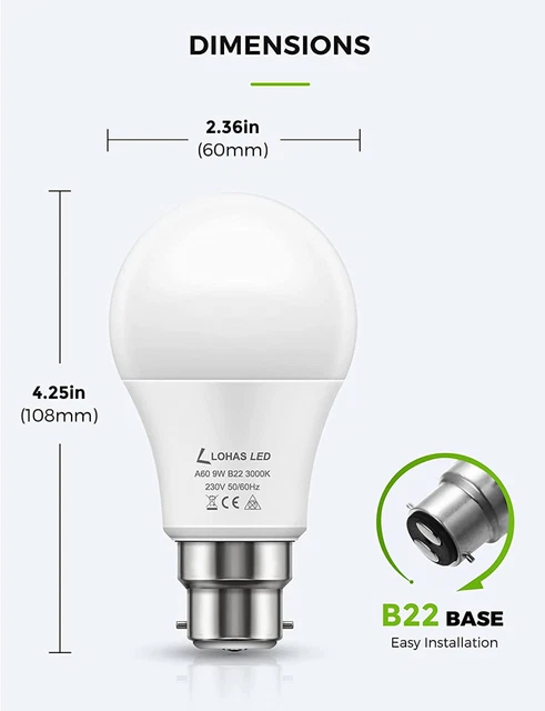 B22 Bajonett LED Glühbirne, LOHAS 9W Glühbirne warmweiß 3000K,... 3