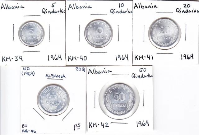 1964 & '69 Albania coin set (5-, 10-, 20-, 50-Qindarka)  Aluminum