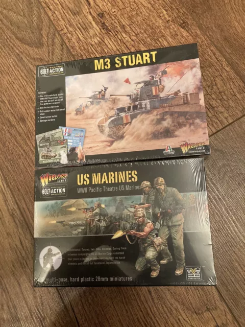 Warlord Games Bolt Action Miniatures- US Marines  & M3 Stuart Brand New & Sealed