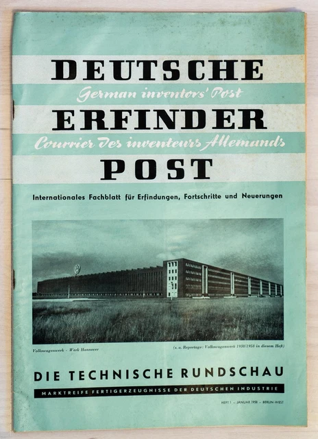 Deutsche Erfinder Post Januar 1958 Heft 1 Berlin West