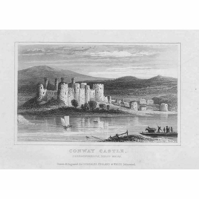 CAERNARVONSHIRE Conway Castle - Antique Print c1840