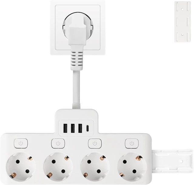 YEAPOW Steckdosenleiste Mit 4 USB Ports - 8-in-1 Mehrfachstecker Mit 2m Kabel