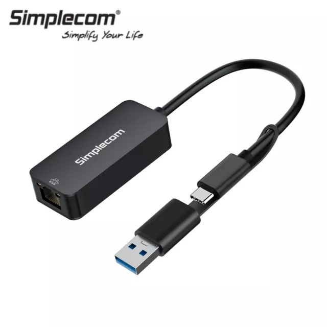 Simplecom USB Ethernet 3.0 USB-C to RJ45 2.5Gbps LAN Adapter Network Card Laptop