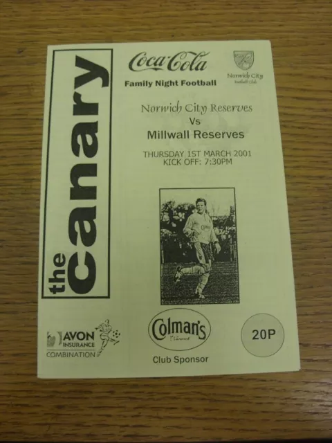 01/03/2001 Norwich City Reserves v Millwall Reserves [Yellow] . Any faults with