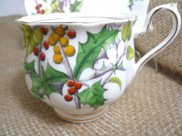 Royal Albert Cup & Saucer Set December Holly Flower of the Month England Vintage 3