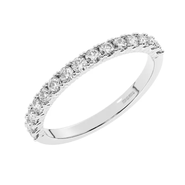 0.55 Ct Claw Set Round Brilliant Cut Diamond Half Eternity Ring in 9K White Gold