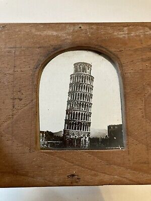 Wood Frame & Glass Magic Lantern ​Slide Leaning Tower Of Pisa Rome Italy