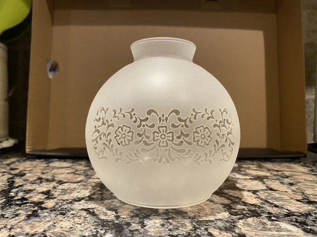 2- Vintage Floral Frosted Glass Globe Light Lamp Shade w/ 3  inch Fitter