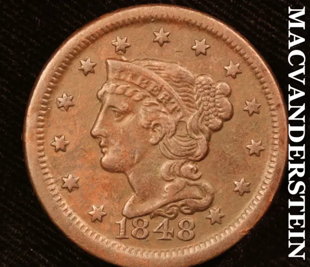 1848 Braided Hair Large Cent - Scarce  Better Date  #T8978