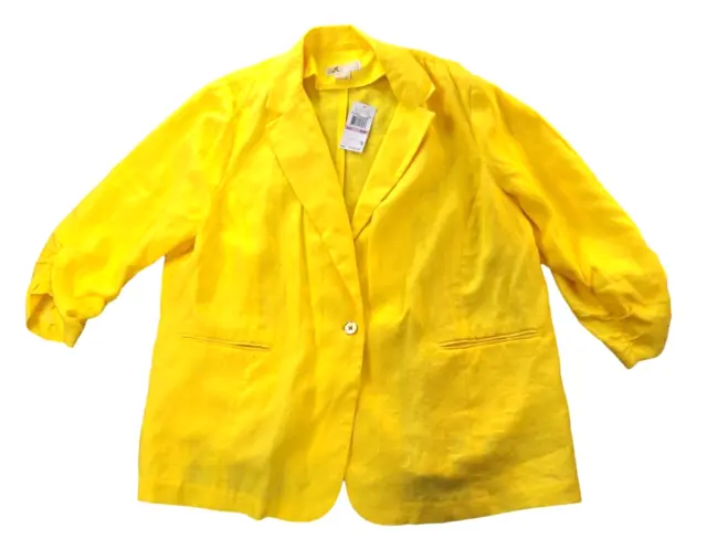 MICHAEL Michael Kors Womens Bright Yellow 100% Linen Blazer Jacket Size 22W