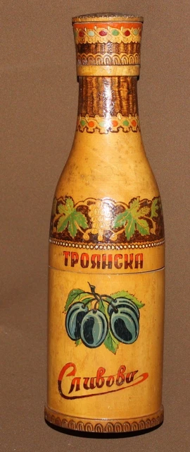 1965 Hand made folk art pyrography wood bottle