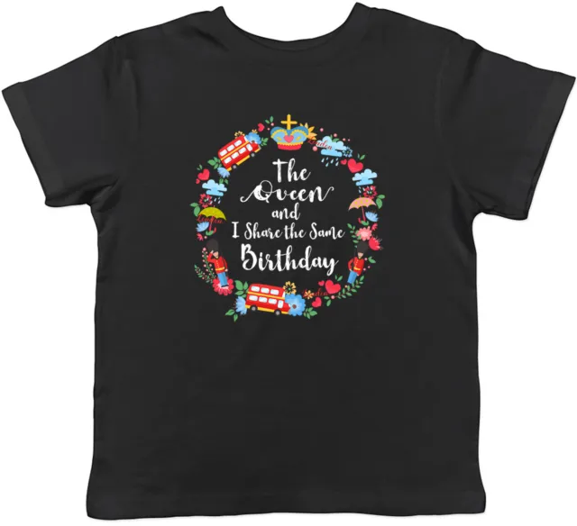 T-shirt Queen & I Share The Same Birthday Jubilee bambini ragazzi ragazze regalo