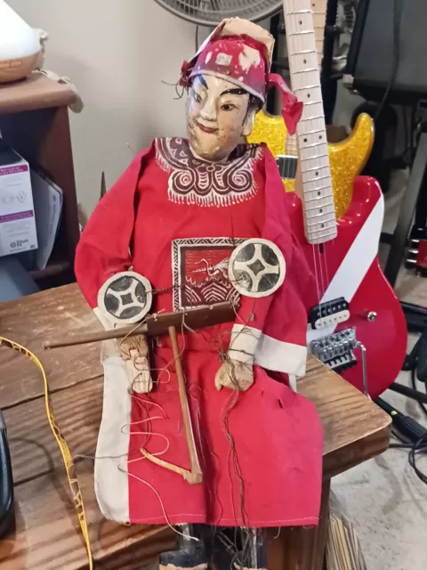 ANTIQUE Wooden Marionette Puppet Oriental Asian Wood Carved KABUKI 24”