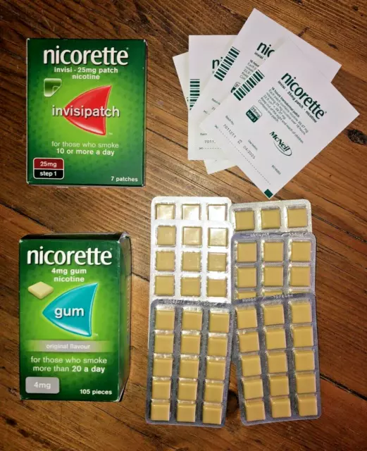 Nicorette Stop Smoking BUNDLE 4mg gum Unopened PLUS 4 Invisipatch Step 1 25mg