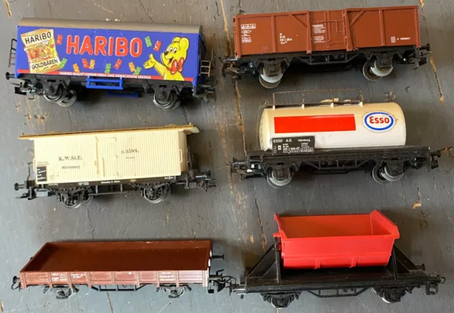 MARKLIN HO lot de 6 wagons marchandises citerne plat tombereau benne ESSO HARIBO