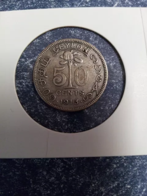 Ceylon 1913 silver 50 cents