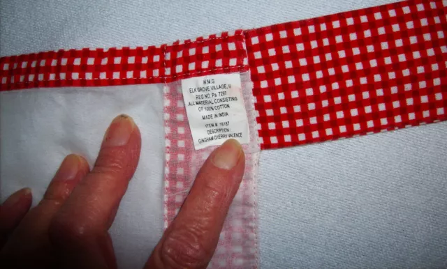 Vtg Elk Grove Village Cherry Embroidered Red & White Gingham Trim Valance 30x16" 3