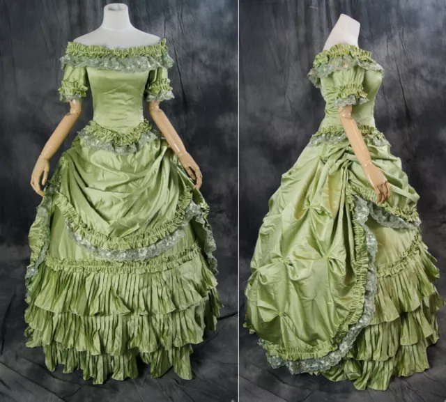 H-012 Verde Gotico Vittoriano Rococo Barockluxus Abito da Ballo Sera Costume