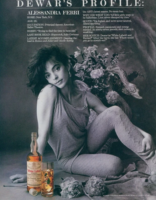 1987 Dewars White Label Alessandra Ferri Ballet Dancer  NY Vtg Print Ad SI18