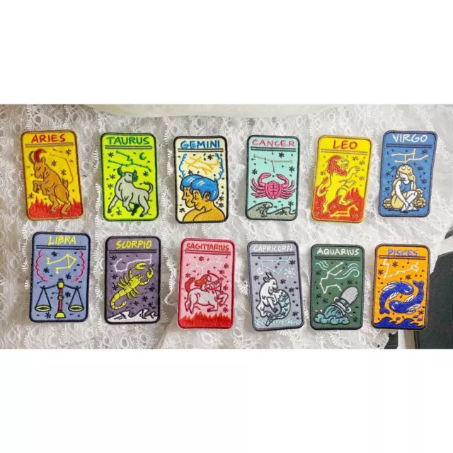 Zodiac Signs Astrology Constellations 12 Piece Embroidered Iron On Patch Set