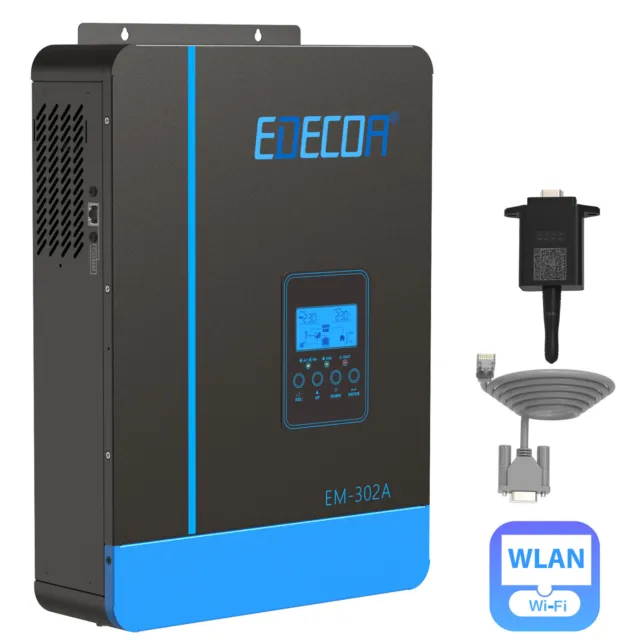 EDECOA Hybrid Wechselrichter 24V 3000W Inverter MPPT 80A OFF Grid 55-450V WIFI