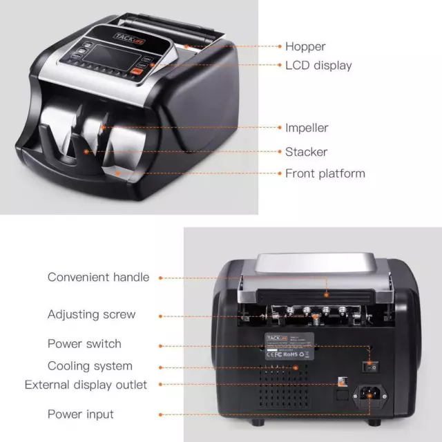 Tacklife MMC01 Money Counting Machine, LED Display, UV/MG/IR Detection 2