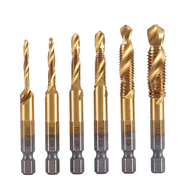 Spiral Flute Hex Shank HSS Metric Tap Drill for Tapping Threads 6 Sizes