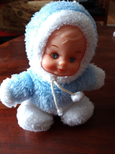 Doudou Poupée Bleu Esquimau 20 Cm Vintage Marque Nounours Mignon