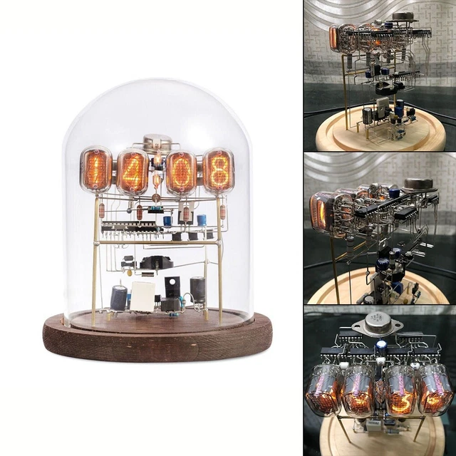 Kit Horloge Nixie Tube Rétro – Style Cyberpunk, Luminosité Réglable, Base Bois Pin – Projet DIY électronique à Souder