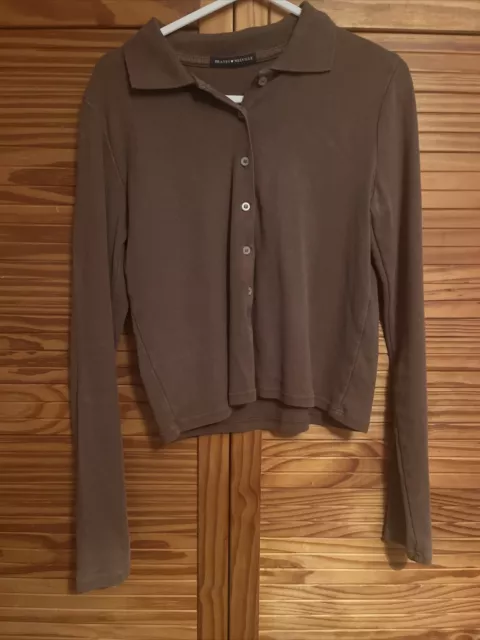 BRANDY MELVILLE ONE Size Brown Ribbed Knit Long Sleeve Crop Collared Top  Italy £15.00 - PicClick UK