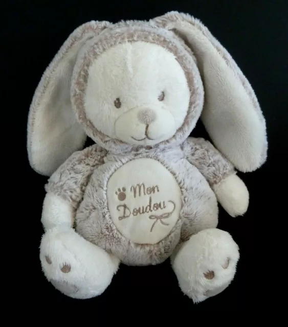 X9. MON DOUDOU PELUCHE NICOTOY OURS CAPUCHE LAPIN MARRON BEIGE BLANC 25cm TTBE