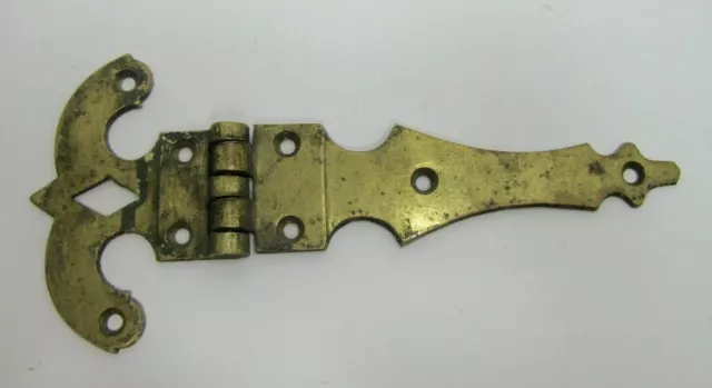 OLD BRASS HINGE 5"x11" THICK DETAILED DECORATIVE ARTS HARDWARE ELEMENT