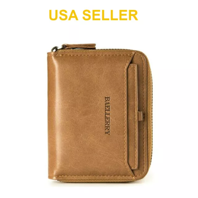 Men's Men DT Leather Bifold Credit ID Card Hold Wallet Zipper Coin Pocket Purse