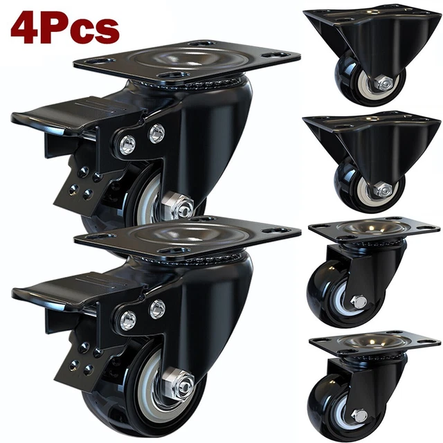 Casters 4pcs Fixed Orientation PVC Swivel W/ Brake Brake Swivel Casters