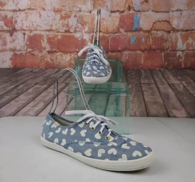 Keds Heart Pattern Canvas Sneakers Size 8 Blue And White