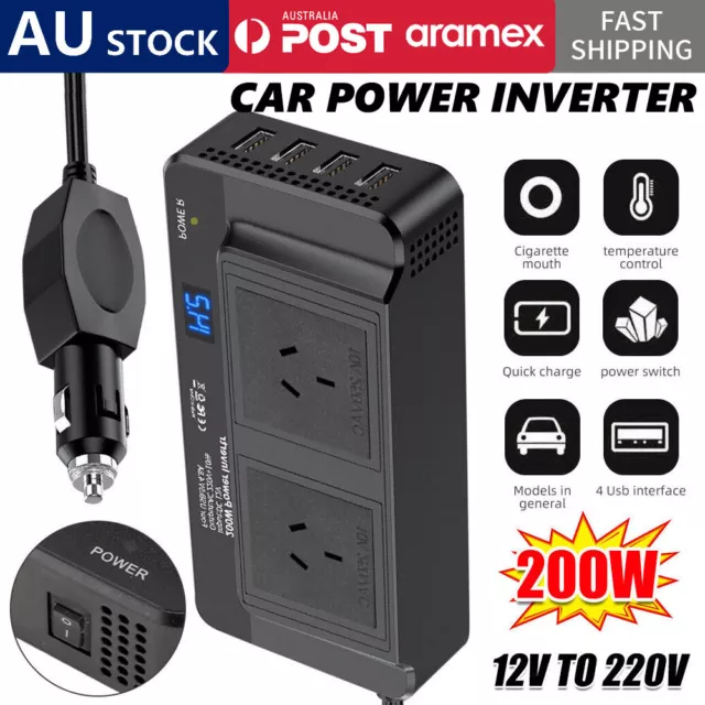 Car Power Inverter 12V to 240V AC Converter 200W W/ 4USB Phone Charger Vehicle