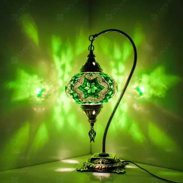 Lampada tavolo a collo di cigno a mosaico Tiffany fatta a mano turca marocchina