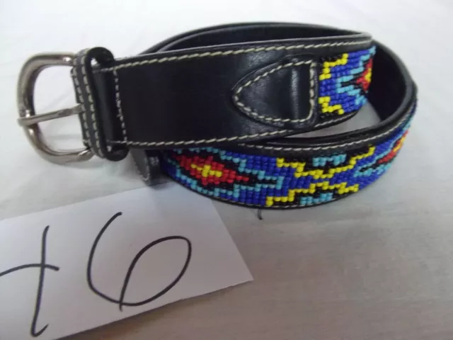 JCrew belt 26 unisex leather Indian Aztec southwestern beaded 40152 brass MINT