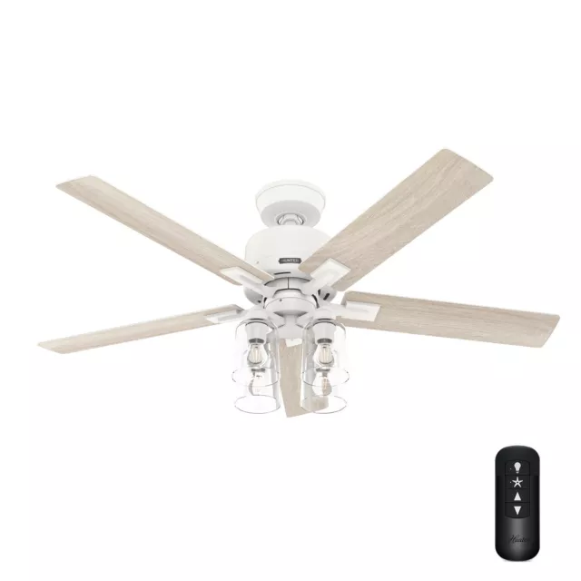 Hunter Fan 52 in Casual in Matte White Indoor Ceiling Fan with Light and Remote