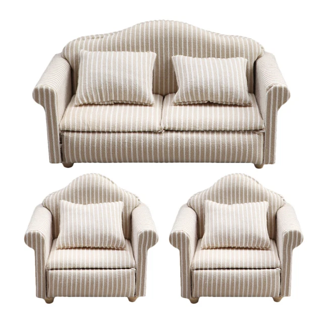 3 Pcs Wood Dollhouse Sofa Couch Pillow 1 24 Scale Furniture