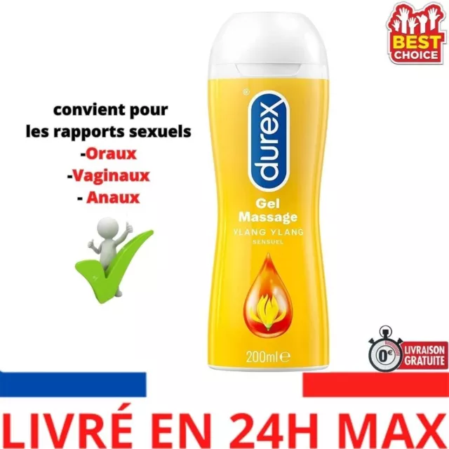 Durex - Gel De Massage Lubrifiant Sensuel À Base D'Eau - 2 en 1 - Aux Extraits d