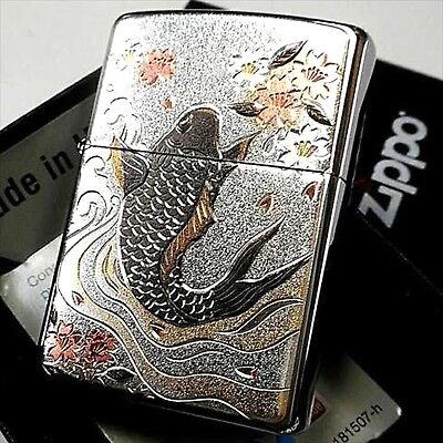 Zippo Japanese Carp Electroforming Oil Lighter Silver Brass Beautiful Japan New