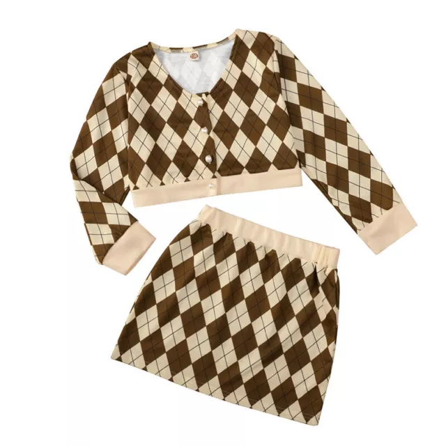 Toddler Baby Girls Plaid Check Outfits Set Long Sleeve Tops Skirt Dress Clothes