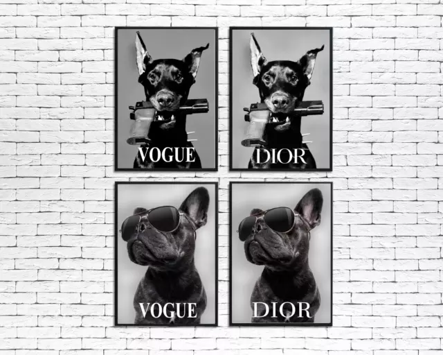 Dior dog gun print Frenchie sunglasses vogue poster fashion wall art A2 A3 A4