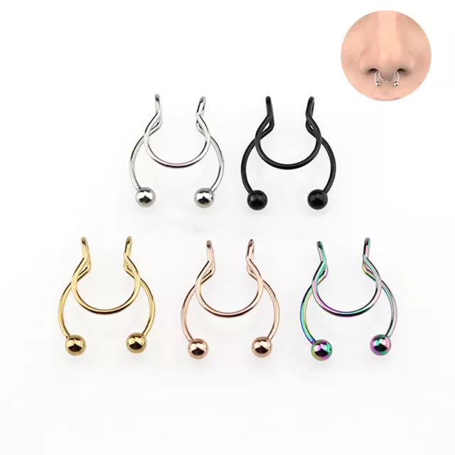 Nose Hoop Ring Clicker Jewelry Gem Nose Clip Cuff Non Piercing Stud Nost-hf
